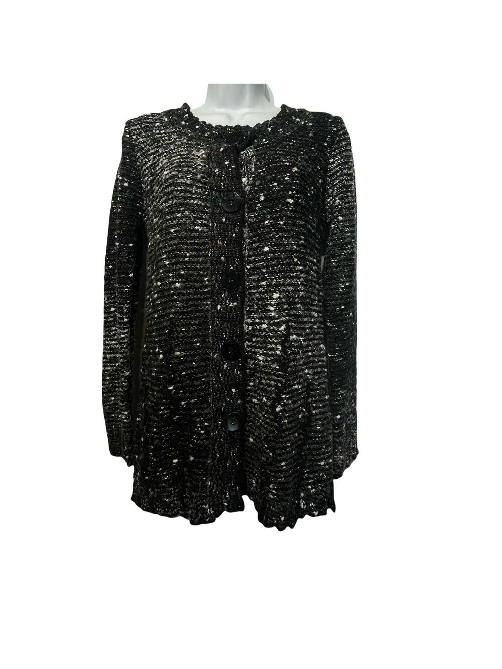 vertigo Paris black white speckled knit button up sweater